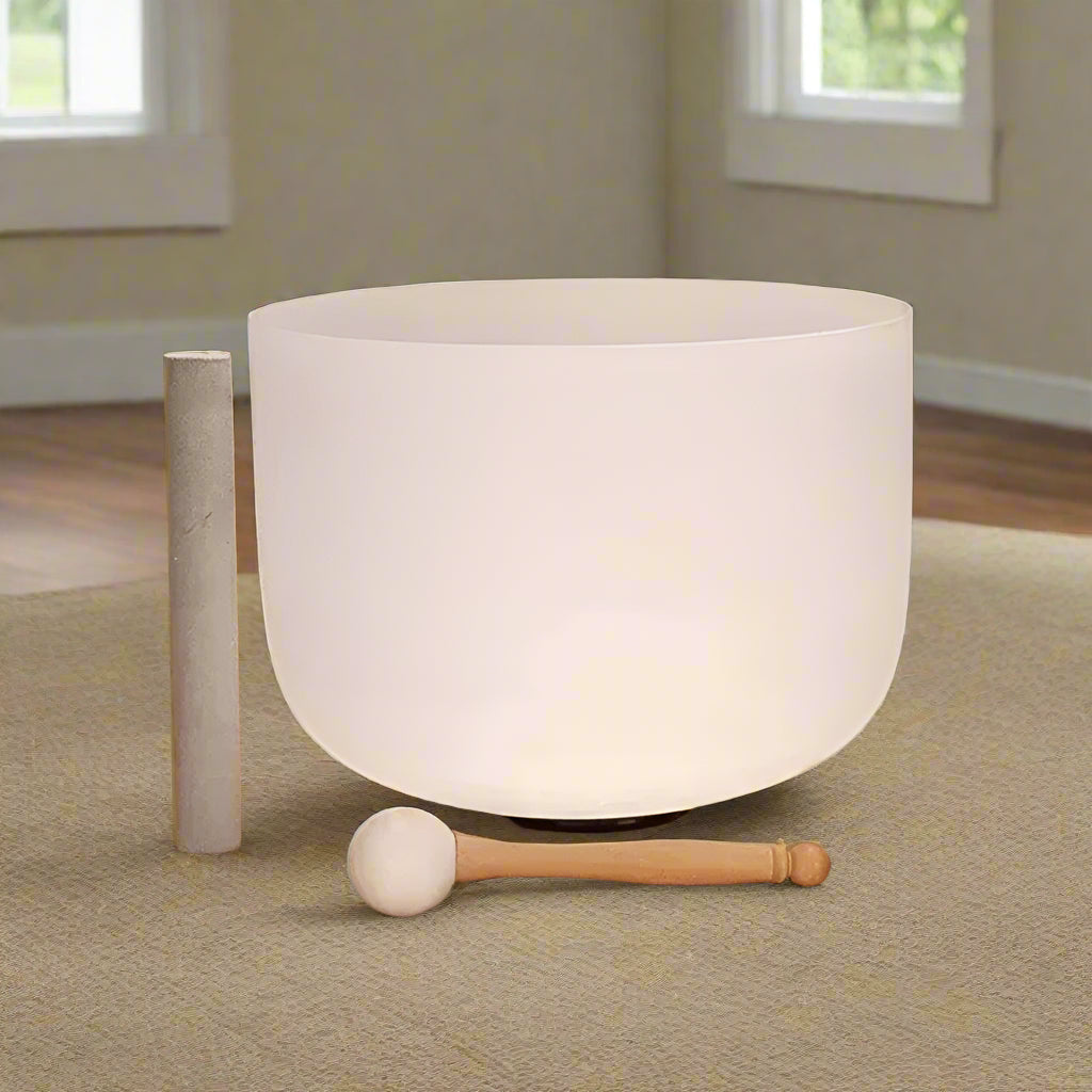 Crystal Singing Bowl Set used in meditation session for energy balance and sound therapy. Ideal for chakra alignment and mindfulness practice.