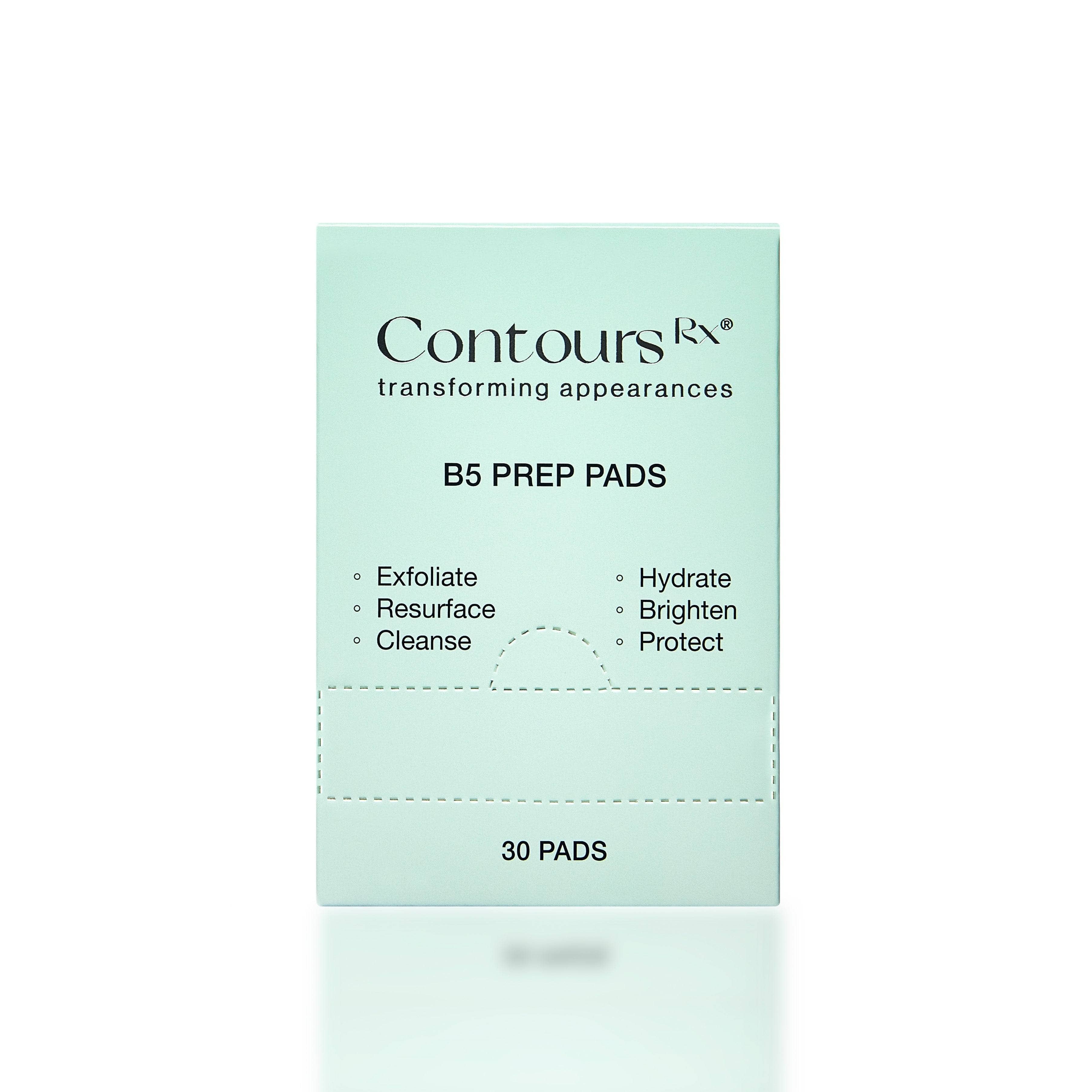 Contours Rx B5 Prep Pads box with 30 pads, designed to exfoliate, hydrate, and cleanse skin as part of an essential medical kit.