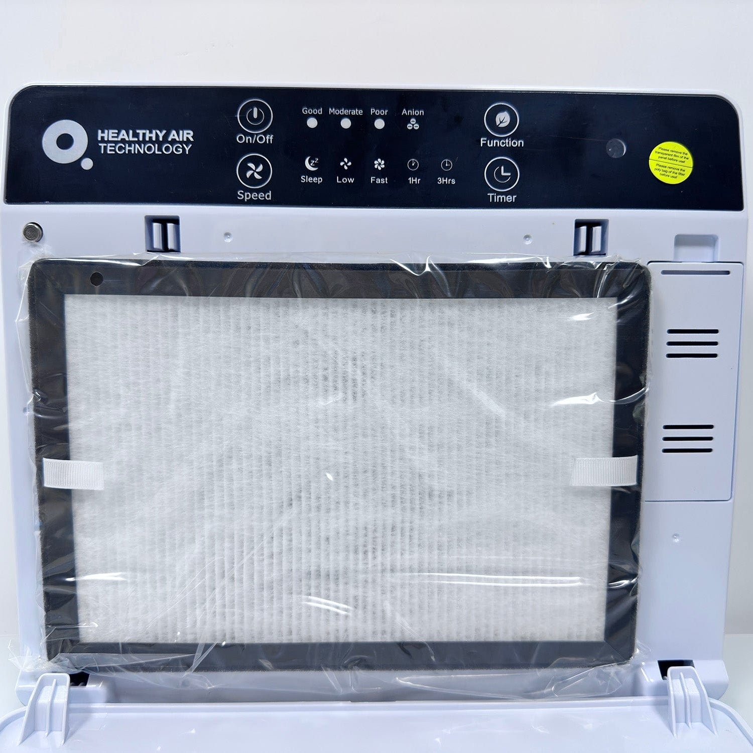 HA55-WM Air Purifier by Healthy Air Technology with wall-mounted compact design and LED control panel for clean air and allergy relief at home.