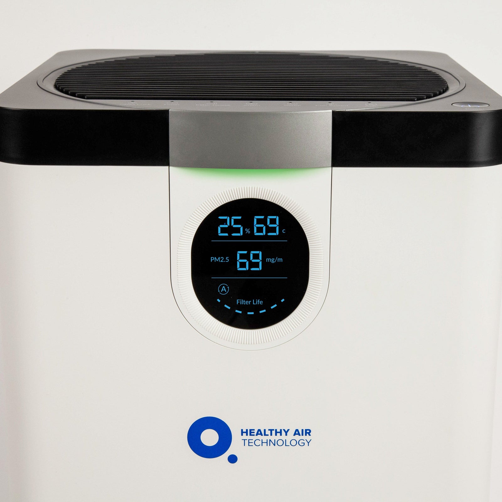 HA500 Smart Air Purifier HEPA with digital display showing temperature, humidity, and PM2.5 levels. Quiet, efficient air cleaner for home use.