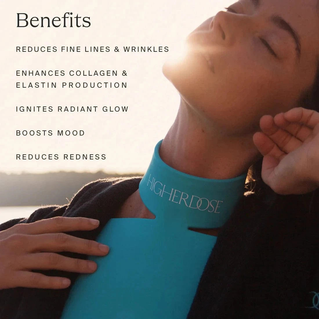 Experience Red Light Neck Therapy. This device firms skin, smooths lines, reduces aging signs with LED coverage and wireless design. Perfect for your self-care.