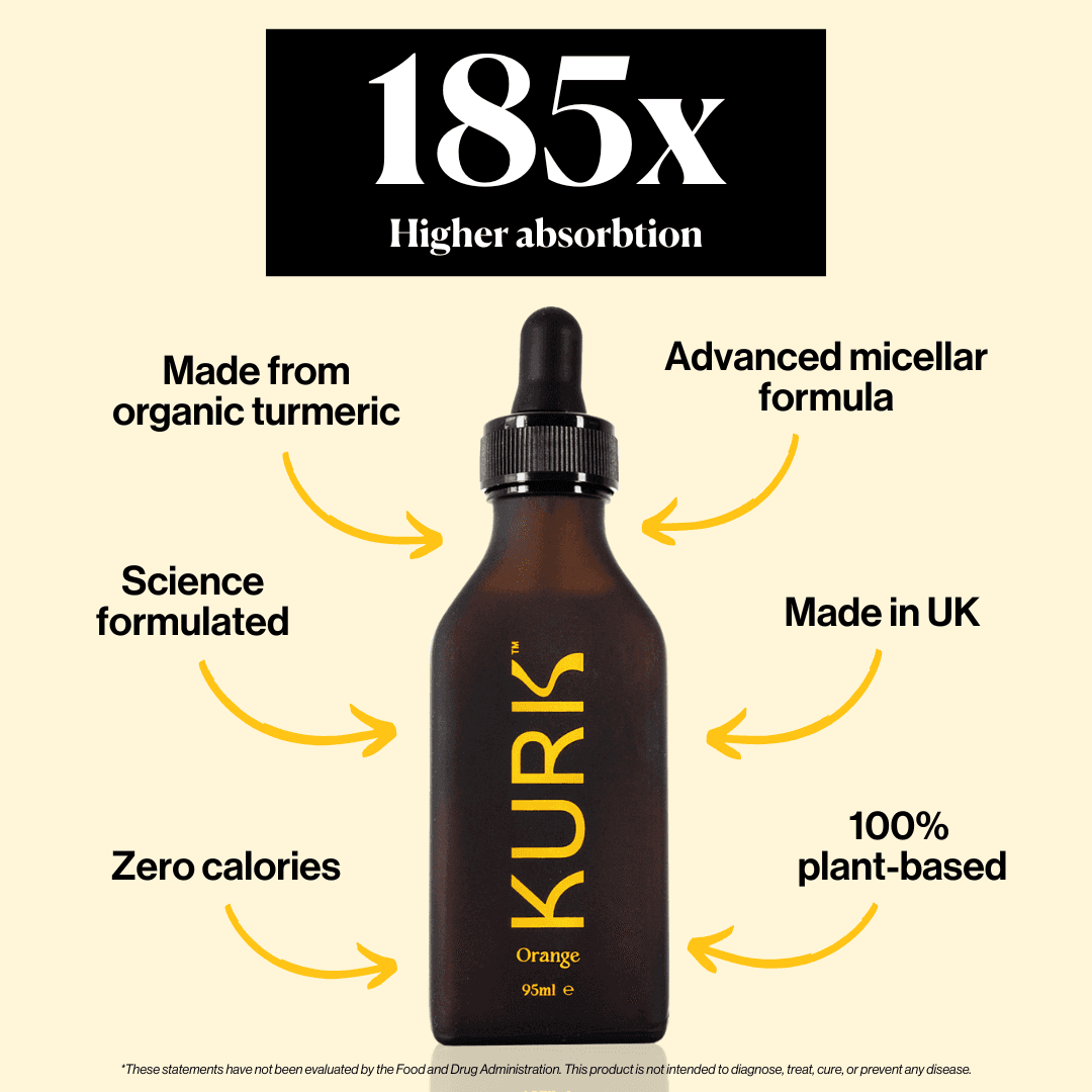 KURK Wellness Bundle - Daily Essentials with liquid curcumin and D3+K2 spray for joint support and immune health in sleek amber bottles.