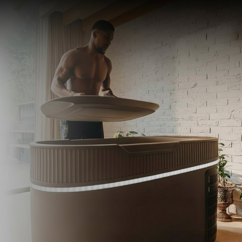 Monk Smart Ice Bath - Smart Ice Bath System | Cold Therapy Tech in modern home gym setting with athlete preparing for cold therapy session.