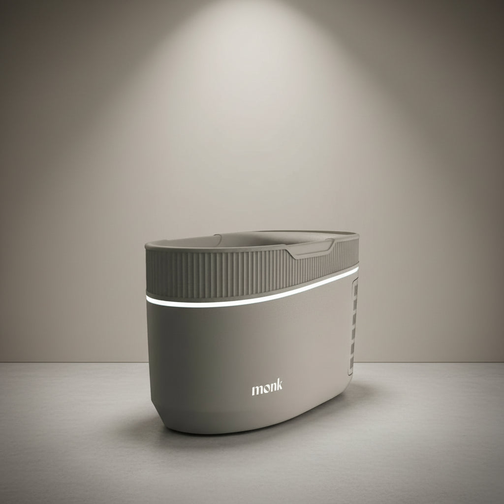 Monk Smart Ice Bath - Smart Ice Bath System | Cold Therapy Tech in modern home gym setting with athlete preparing for cold therapy session.