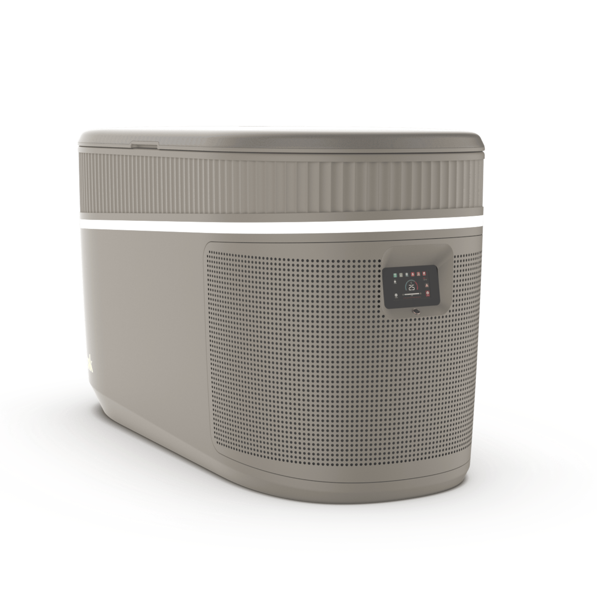 Monk Smart Ice Bath in taupe finish with sleek LED accent, showcasing modern cold therapy tech for home spa recovery and wellness routines.