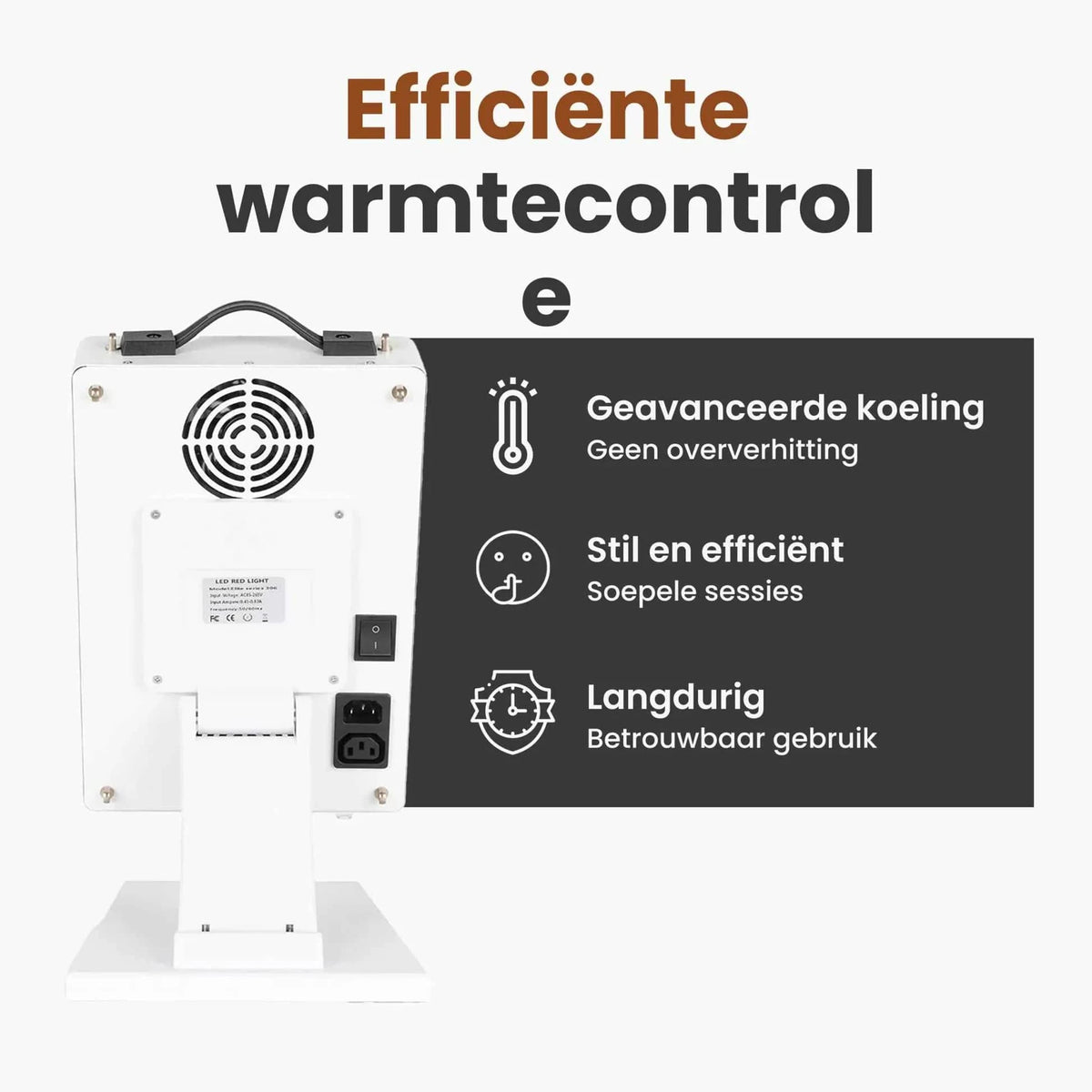 Back of Elite Series 306 red light therapy panel with advanced cooling system and power controls for efficient heat management and quiet use.