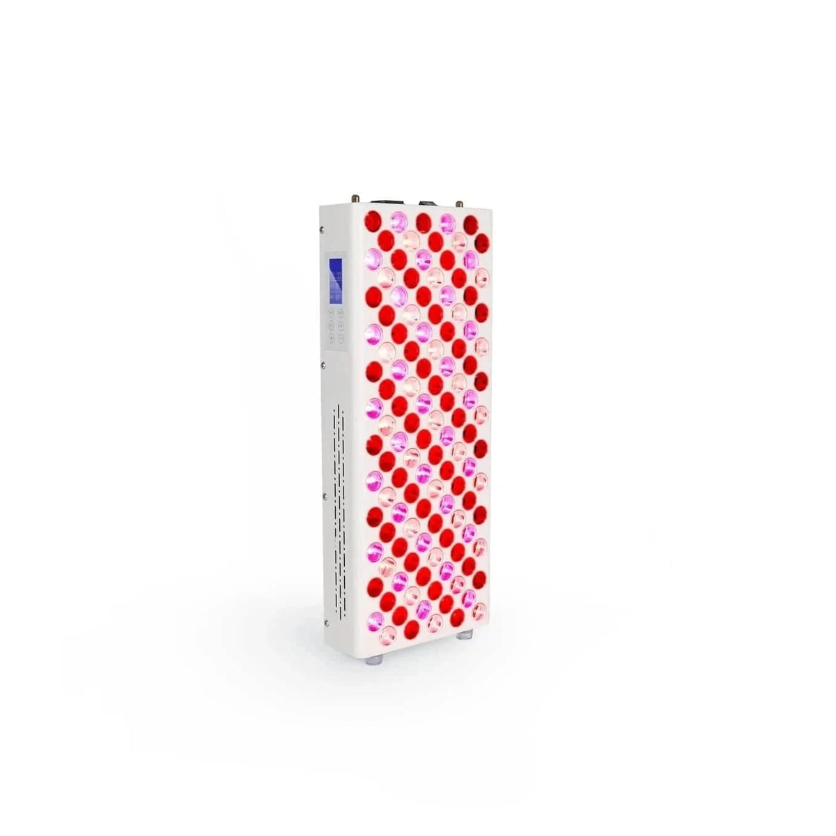 Red Light Elite Series 506 therapy device powered on with glowing red LEDs. Ideal for reducing inflammation and enhancing muscle recovery.