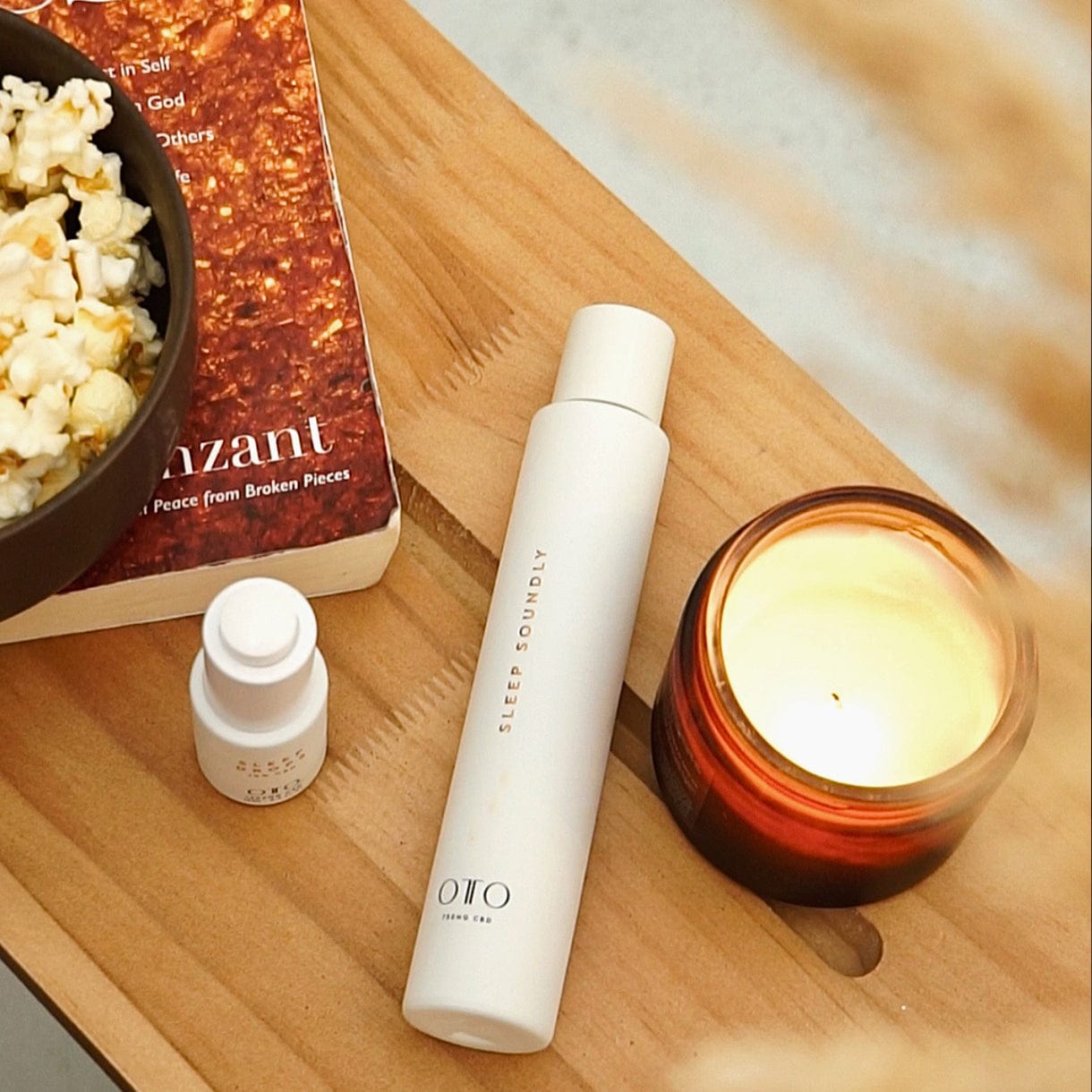 Sleep Soundly Bath Oil - CBD Sleep Oil by OTO in sleek white bottle, ideal for calming aromatherapy and luxury bedtime skincare routines.