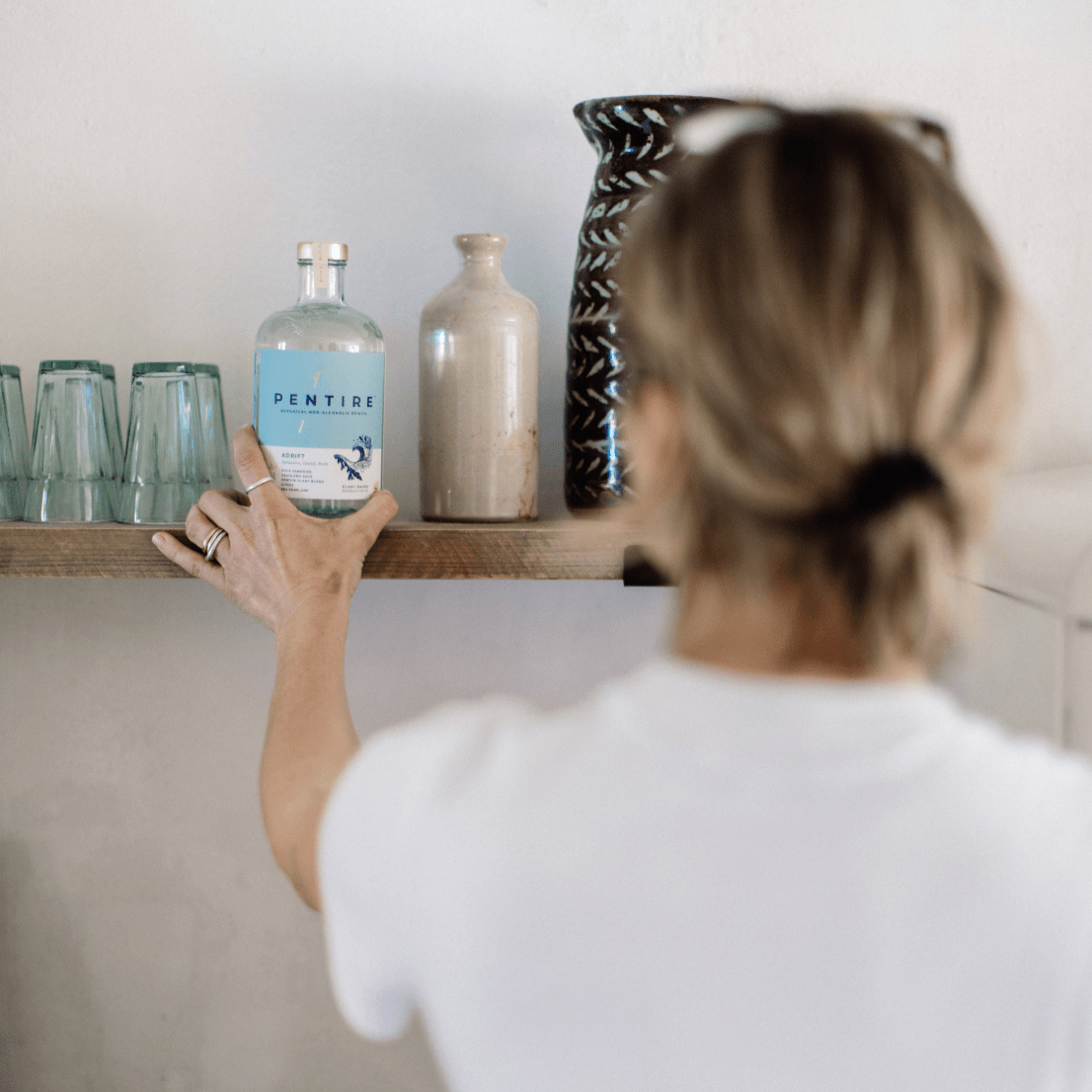 Pentire Adrift is a botanical non-alcoholic spirit distilled with rock samphire and citrus, capturing Cornwall's coastal essence for vibrant mocktails.