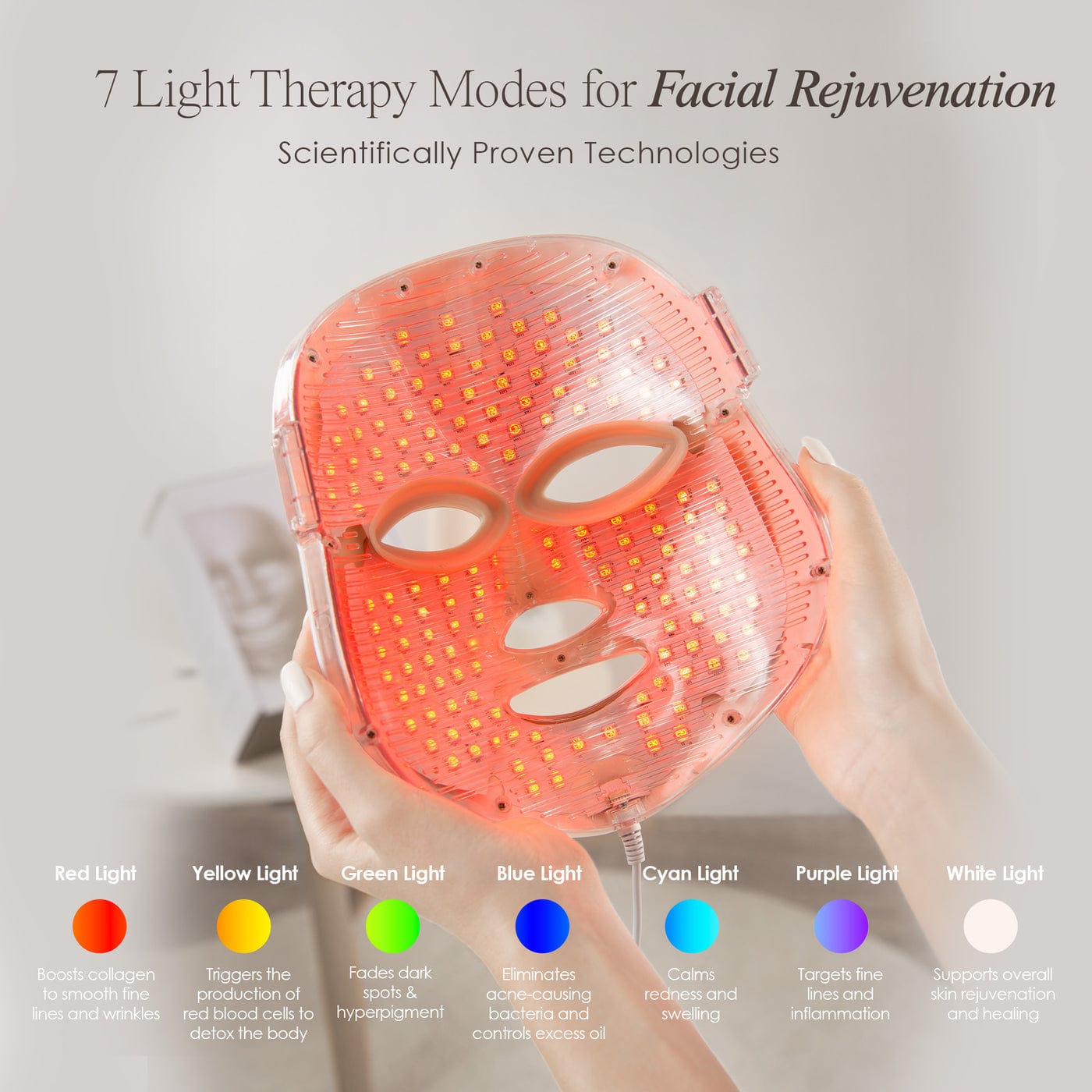 Shop LightAura LED Face Mask at Reverie Luxe. Advanced red & blue light therapy for glowing, youthful skin. Clinically proven results, shop now.