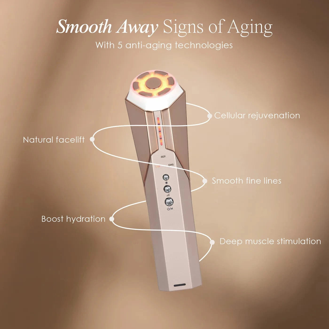"Reduce wrinkles, firm skin & restore radiance with REVA Instant Age Renewal Wand. Portable anti-aging skincare tool delivering visible results at home."
