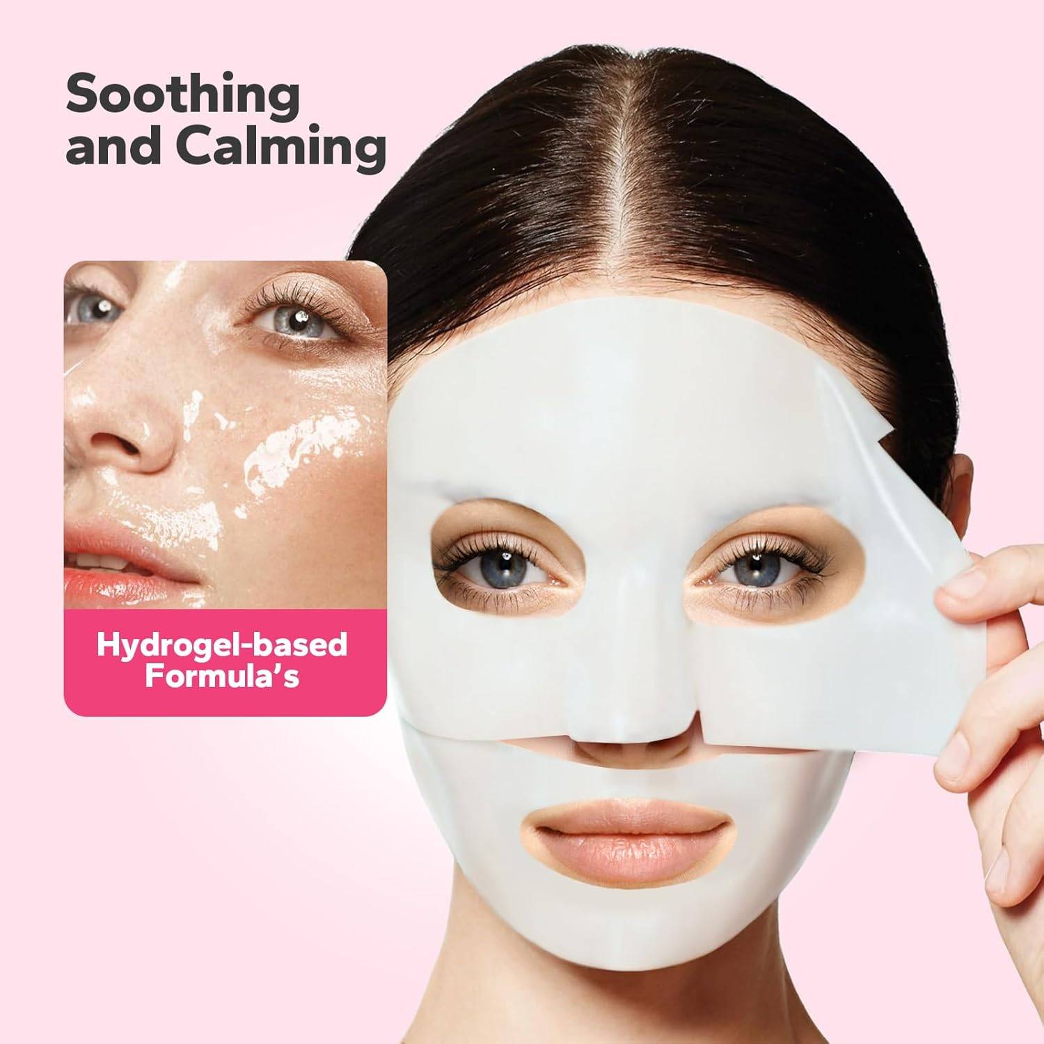 Woman applying Bio Collagen Face Mask for overnight hydration and rejuvenation. Promotes glowing skin with deep moisture and brightening effects.