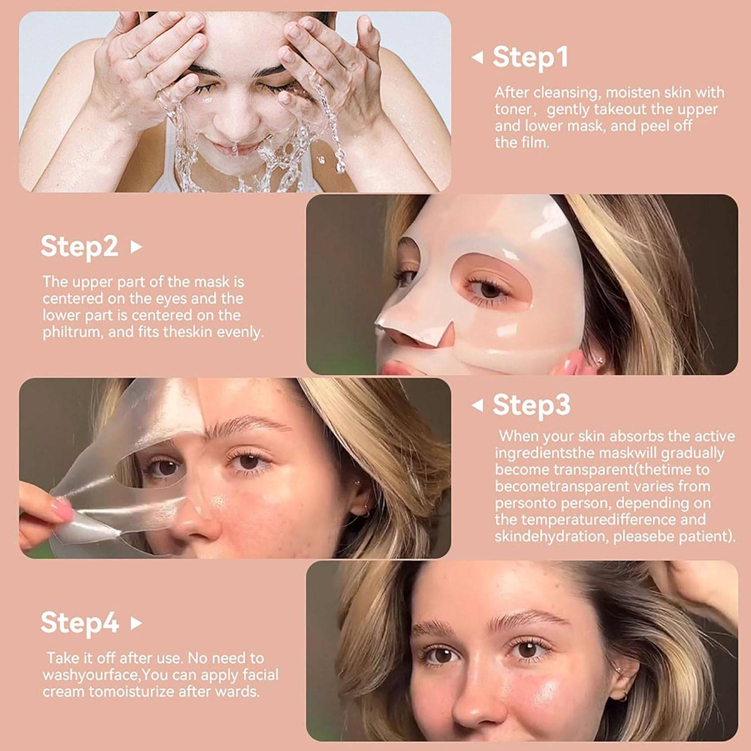 Woman applying Bio Collagen Face Mask for overnight hydration and rejuvenation. Promotes glowing skin with deep moisture and brightening effects.