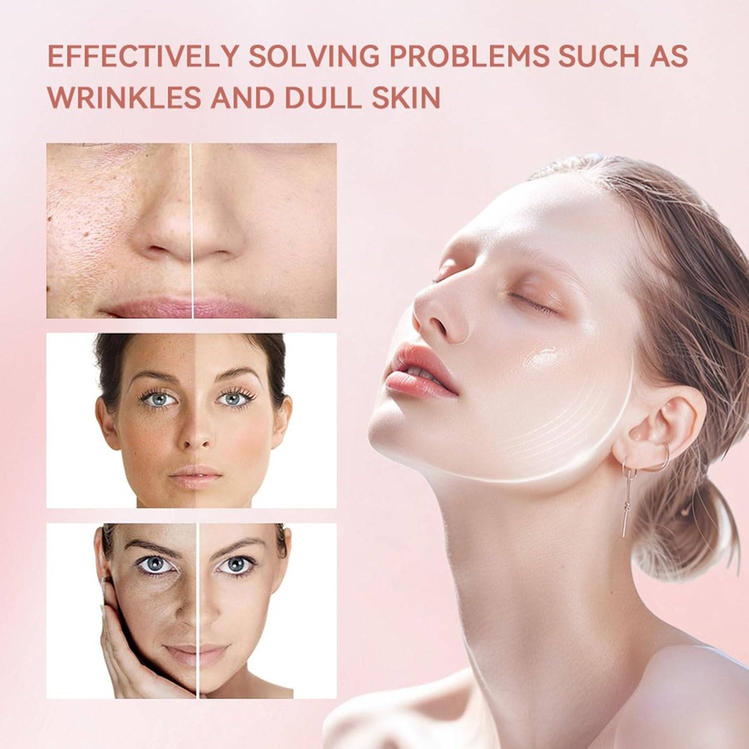 Woman applying Bio Collagen Face Mask for overnight hydration and rejuvenation. Promotes glowing skin with deep moisture and brightening effects.