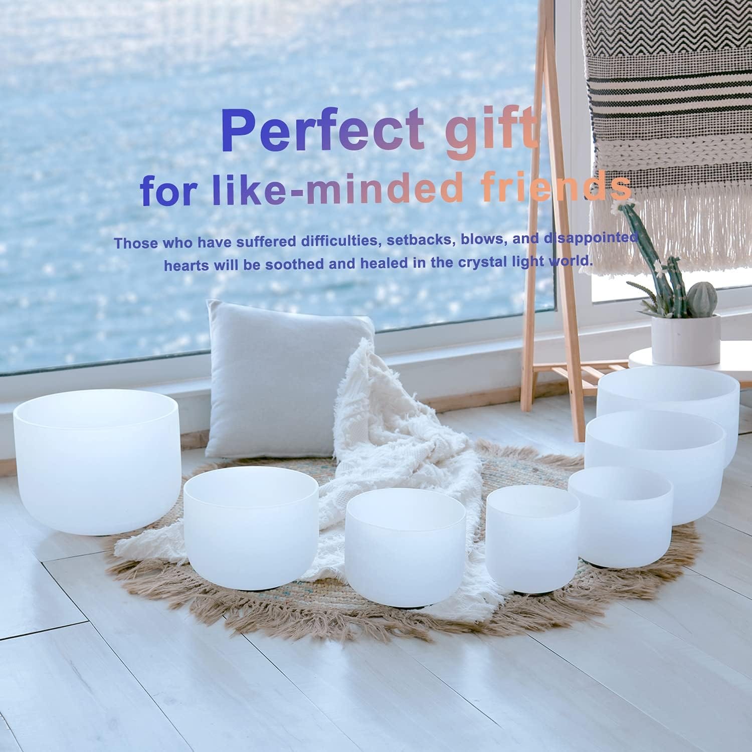 Crystal Singing Bowl Set used in meditation session for energy balance and sound therapy. Ideal for chakra alignment and mindfulness practice.