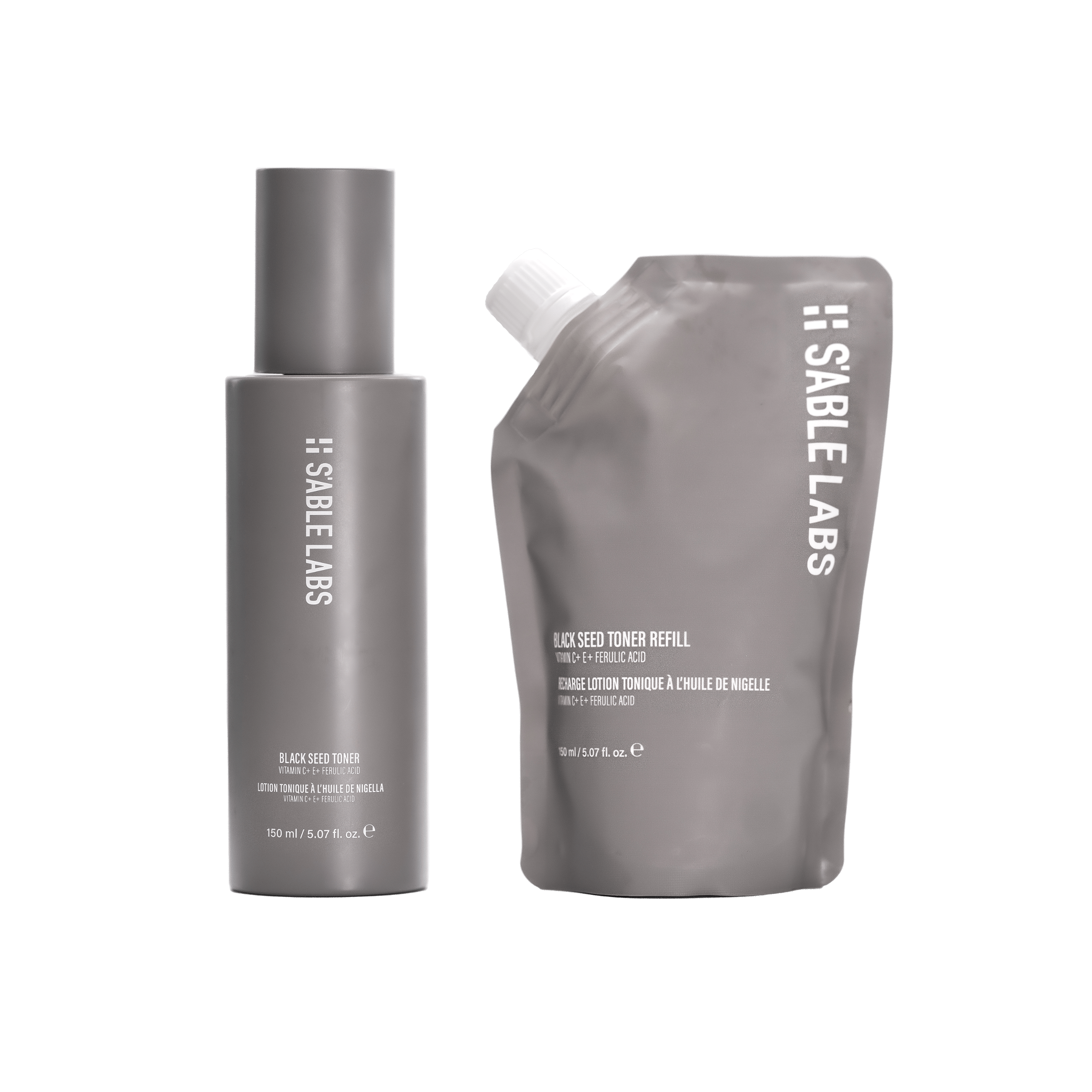 Black Seed Toner Refill - Radiance Restored in eco-friendly pouch by S’Able Labs. Features Vitamin C, E, black seed, and chamomile for glowing skin.
