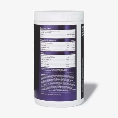 Totally Derma® 90 Days - Collagen for Radiant Skin supplement with a glass of mixed drink, ideal for skin hydration and joint health support.