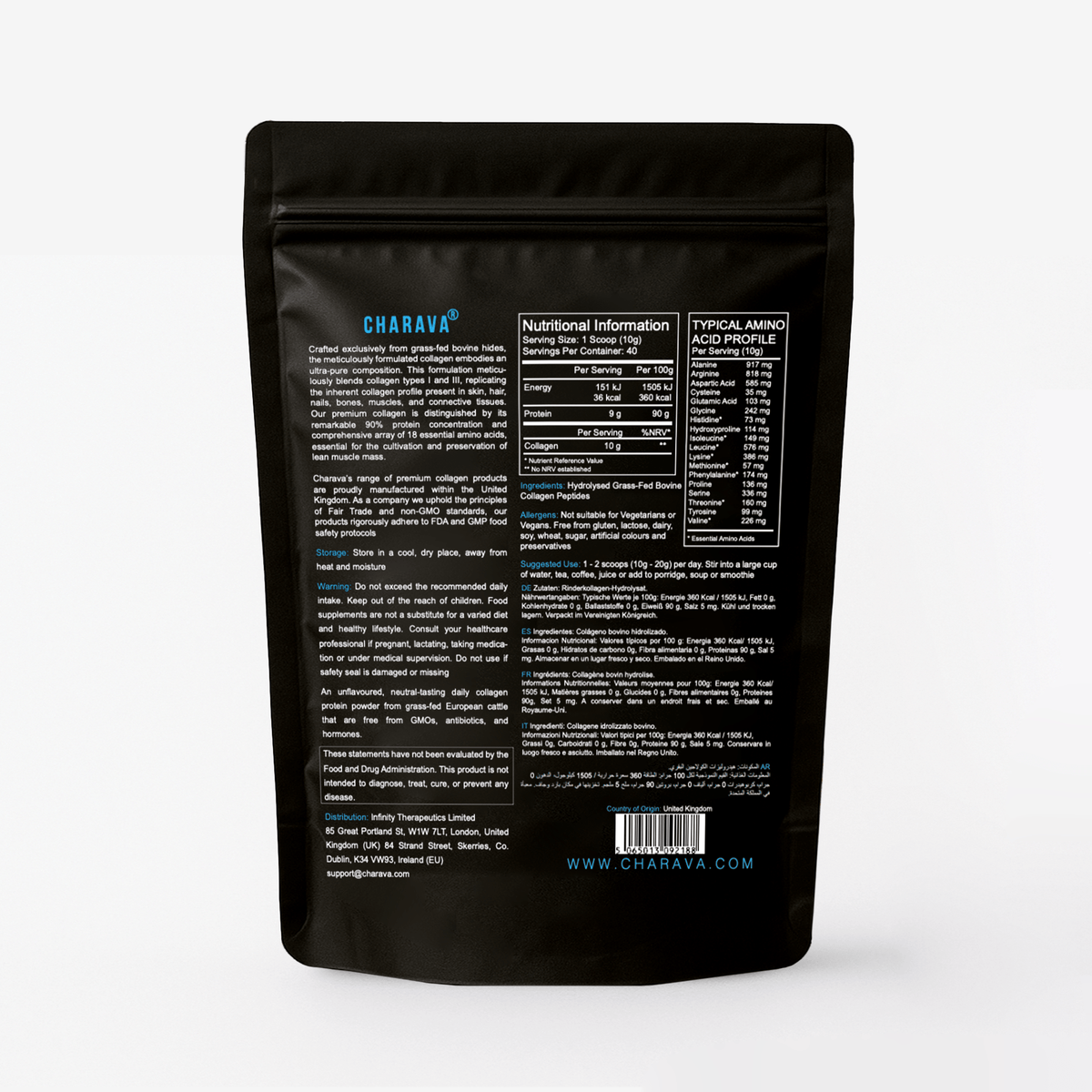 Discover Charava Bovine Collagen Peptides, 10g per serving. Supports skin, joints, vitality. Grass-fed, gluten-free, natural collagen supplement.