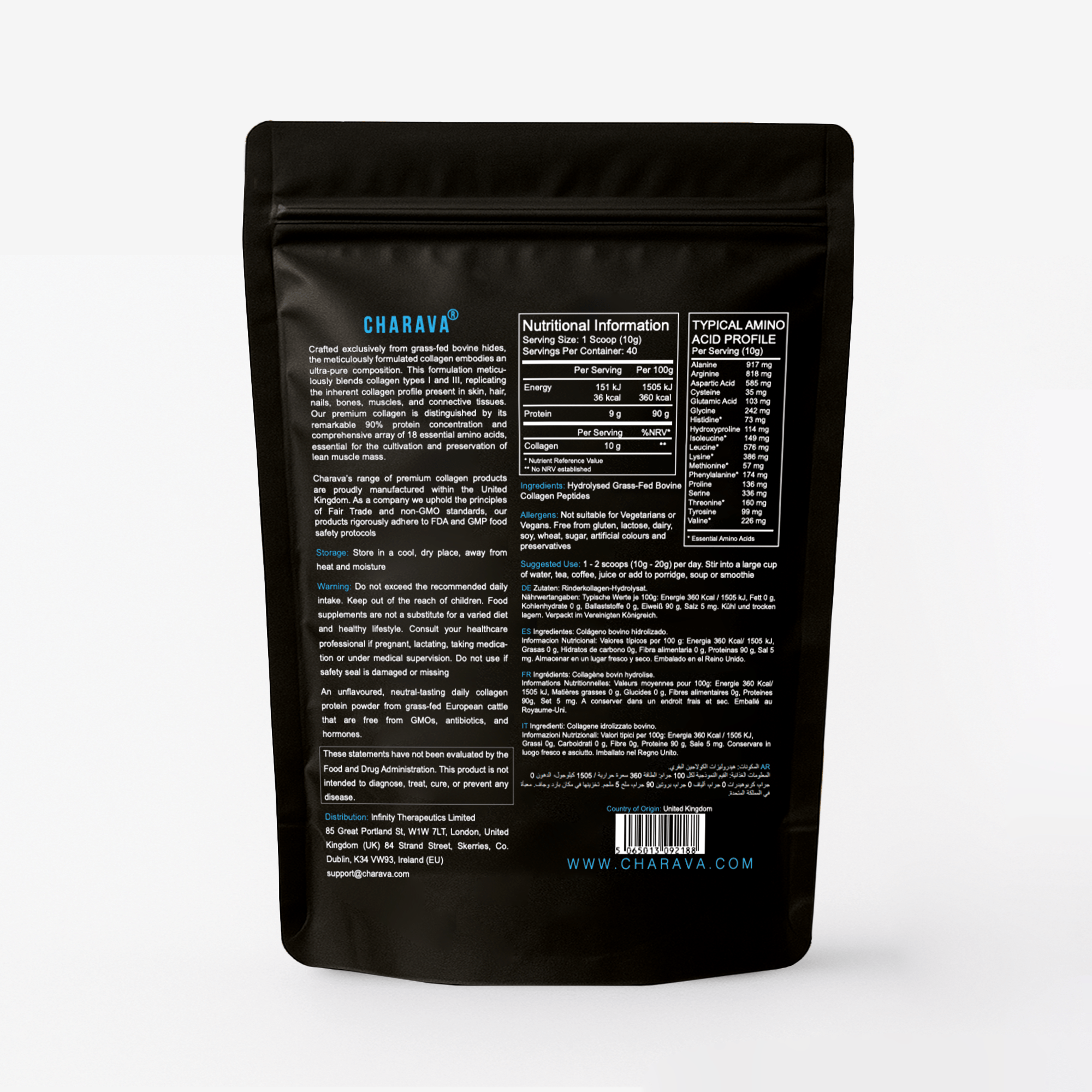 Discover Charava Bovine Collagen Peptides, 10g per serving. Supports skin, joints, vitality. Grass-fed, gluten-free, natural collagen supplement.