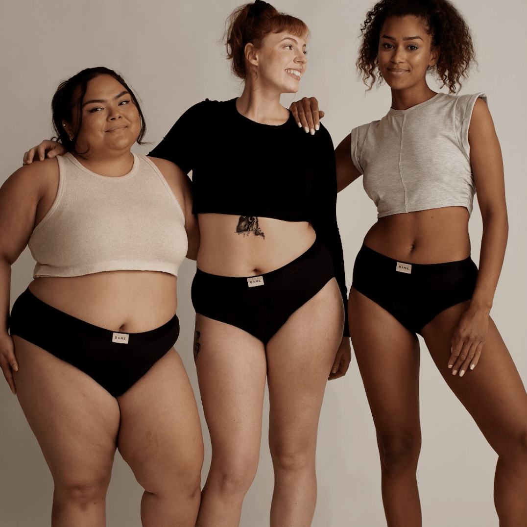 High Waist Period Pant by DAME in black, offering leak-proof protection and comfort for medium flow days. Absorbs up to 3 tampons worth.