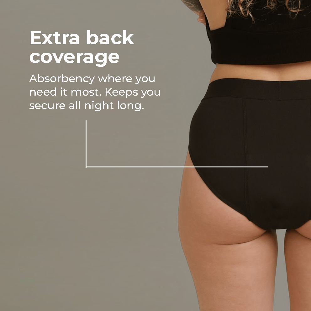 DAME Period Pant - High Waist Comfort in black, designed for heavy flow with absorbent organic cotton. Leak-proof fit for all-day freshness.