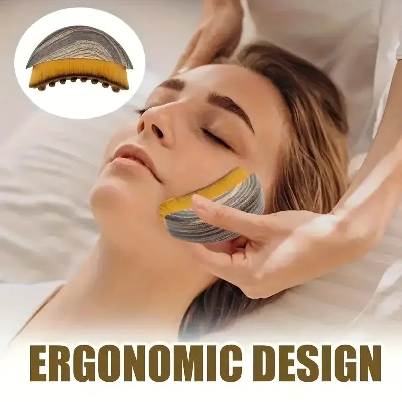 Ergonomic Facial Sculpting Brush for Precision used in facial massage therapy, ideal for boosting circulation and relaxing facial muscles.