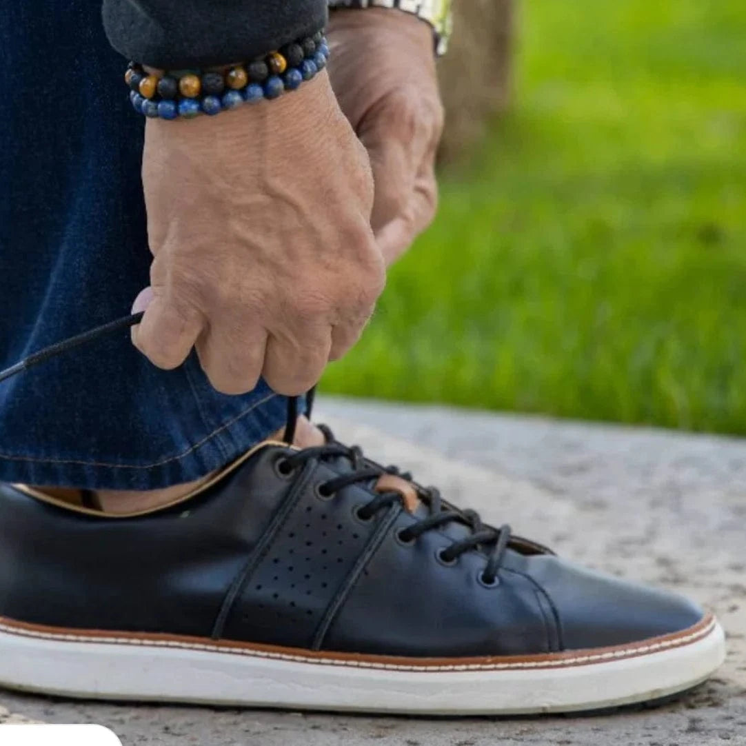 Discover Black Leather Grounding Shoes: designed for balance and wellbeing with conductive technology. Perfect for work, errands, and casual wear. Grounding in style.