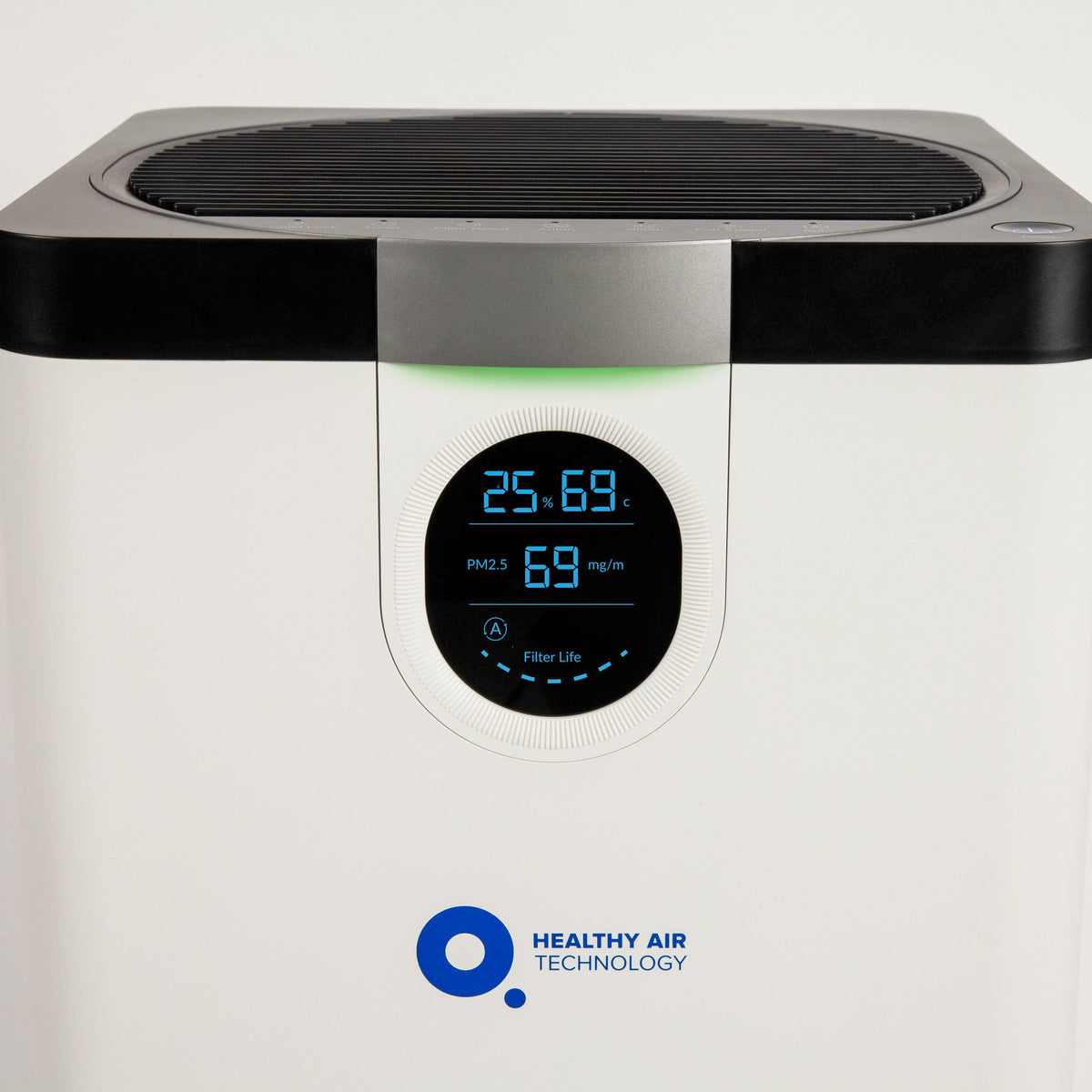 HA500 Smart Air Purifier HEPA with digital display showing temperature, humidity, and PM2.5 levels. Quiet, efficient air cleaner for home use.