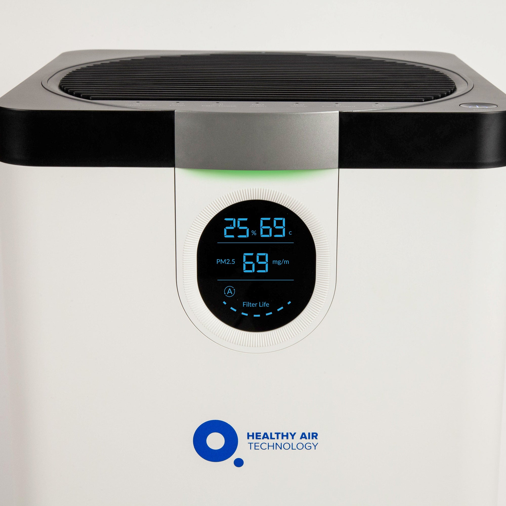 HA500 Smart Air Purifier HEPA with digital display showing temperature, humidity, and PM2.5 levels. Quiet, efficient air cleaner for home use.