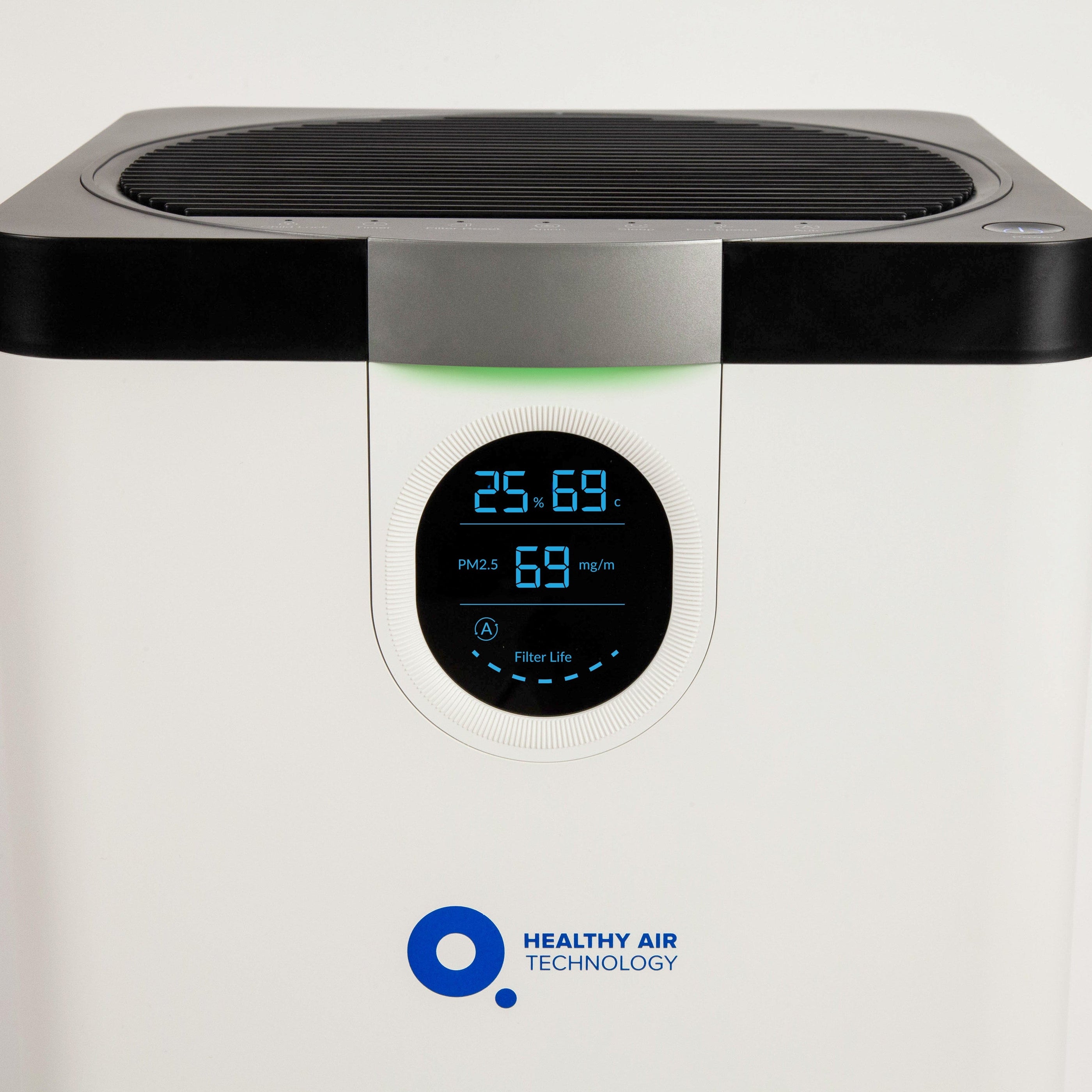 HA500 Smart Air Purifier HEPA with digital display showing temperature, humidity, and PM2.5 levels. Quiet, efficient air cleaner for home use.