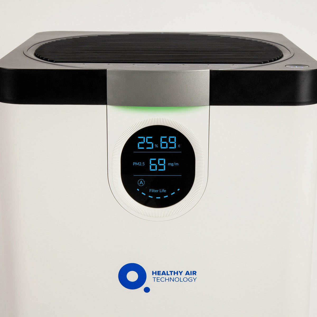 HA500 Smart Air Purifier HEPA with digital display showing temperature, humidity, and PM2.5 levels. Quiet, efficient air cleaner for home use.