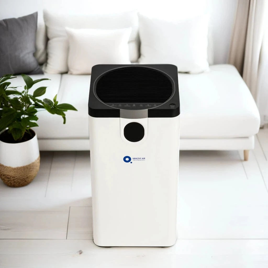 HA500 Smart Air Purifier HEPA with digital display showing temperature, humidity, and PM2.5 levels. Quiet, efficient air cleaner for home use.