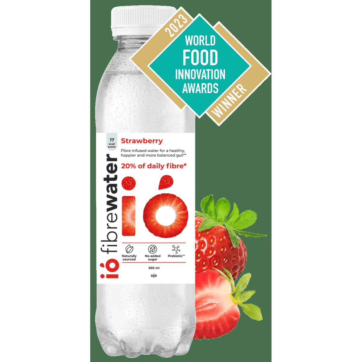 ió Fibrewater 12-Pack - 100% Daily Prebiotics in Lemon & Lime and Strawberry flavors. Vegan-friendly wellness drink for gut health support.