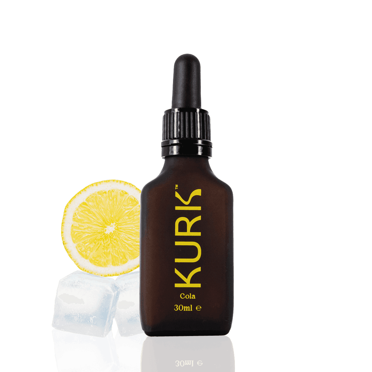 Micellar Curcumin Solution by Kurk in vanilla flavor, shown in 95ml and 30ml amber dropper bottles with vanilla pods and flowers. Ideal for joint, energy, and cognitive wellness.
