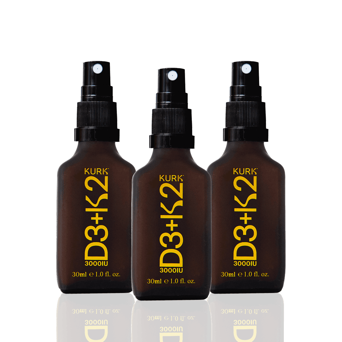 KURK Oral Spray - Vitamin D3 K2 in 30ml bottles for bone health and wellness. Supports calcium absorption and joint recovery with 3000 IU potency.
