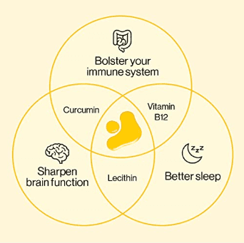 Kurk Cola Super Elixir - Health Booster | Curcumin Formula bottle beside a glass with curcumin infusion and turmeric powder, highlighting modern wellness.