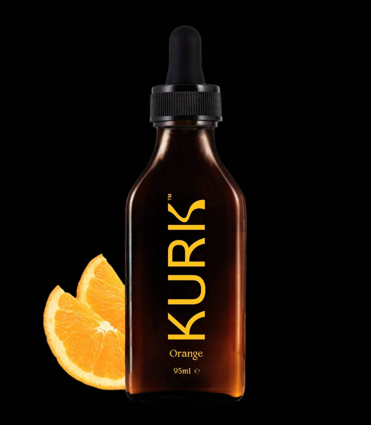Kurk Immunity Booster - Orange Supplement in 95ml dropper bottle with fresh orange slices, ideal for daily 1ml use to support immune health.