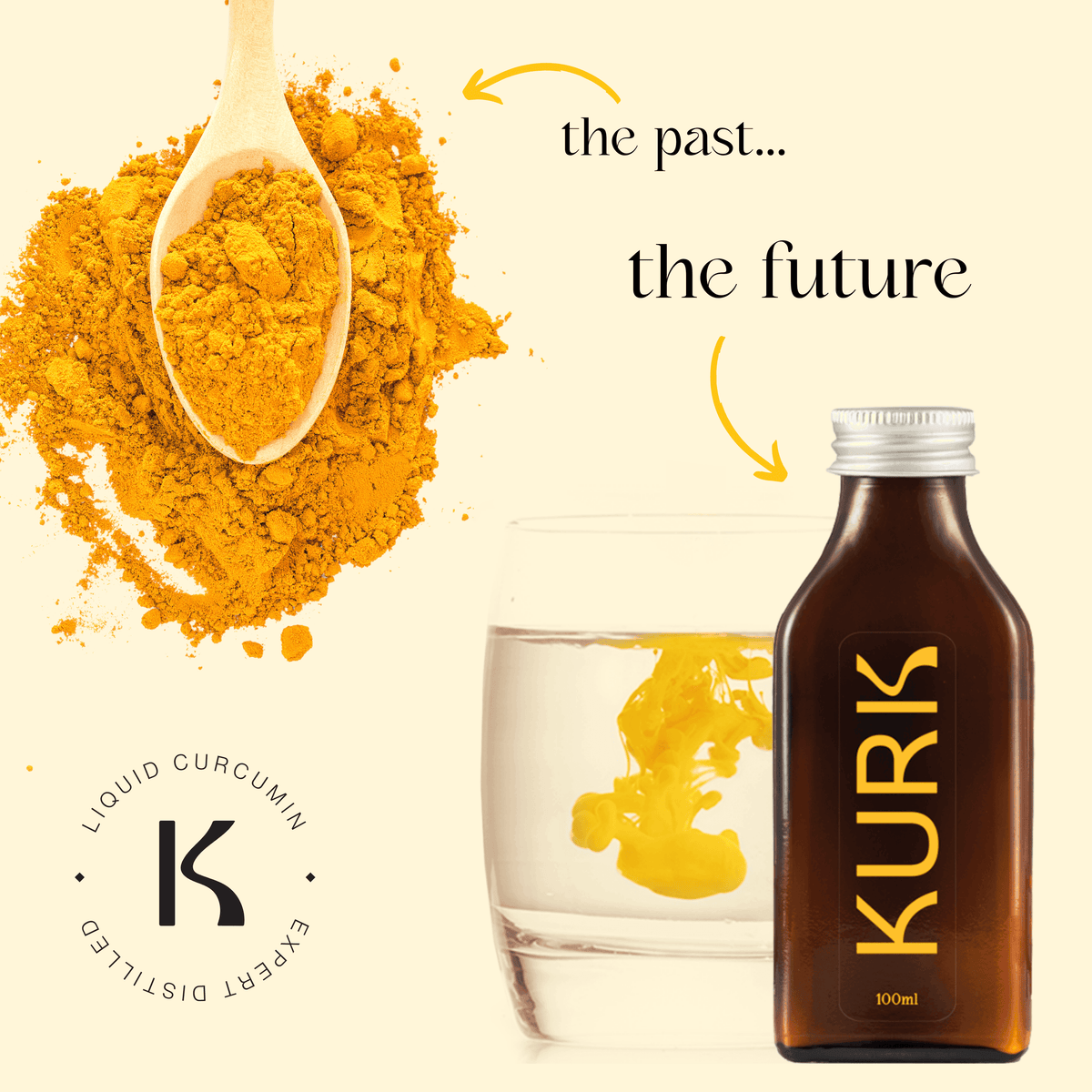 Kurk Vanilla Spread - Family Size 95ml bottle with dropper, shown with vanilla pods and flower for culinary and herbal supplement use.