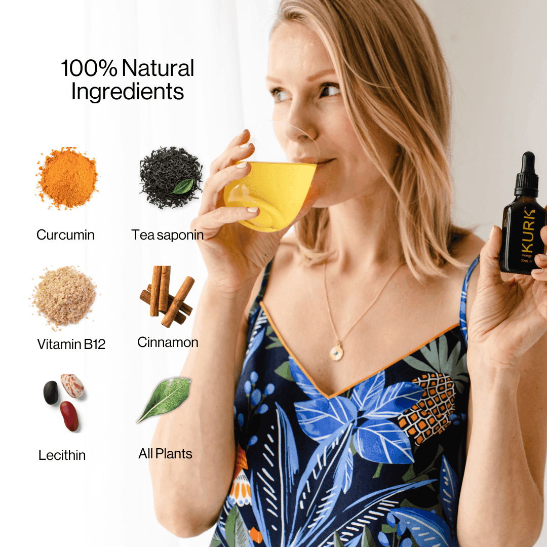 Kurk Vanilla Spread - Family Size 95ml bottle with dropper, shown with vanilla pods and flower for culinary and herbal supplement use.