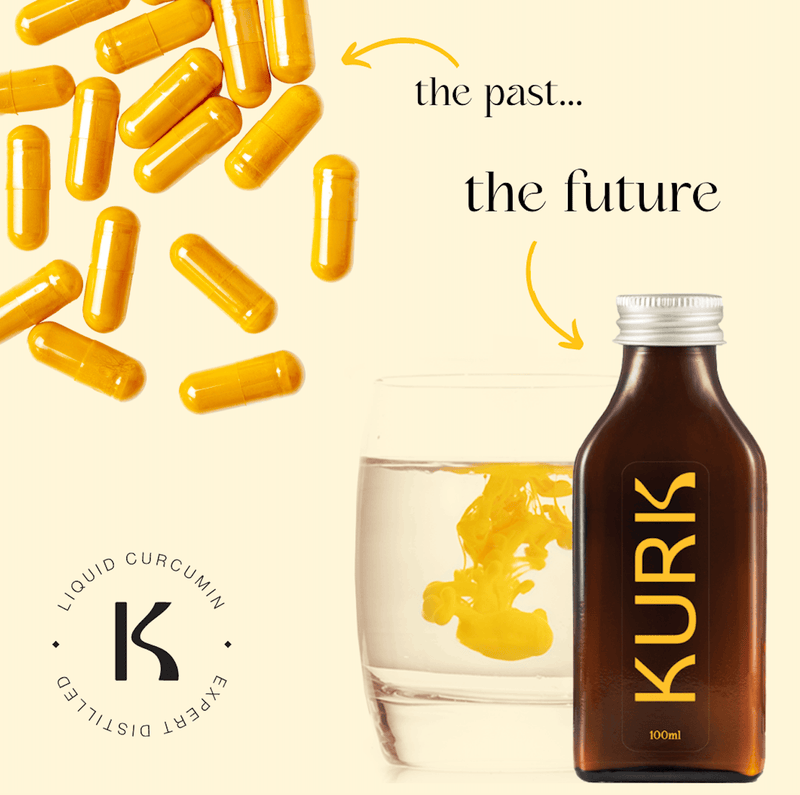 KURK Wellness Bundle - Daily Essentials with liquid curcumin and D3+K2 spray for joint support and immune health in sleek amber bottles.