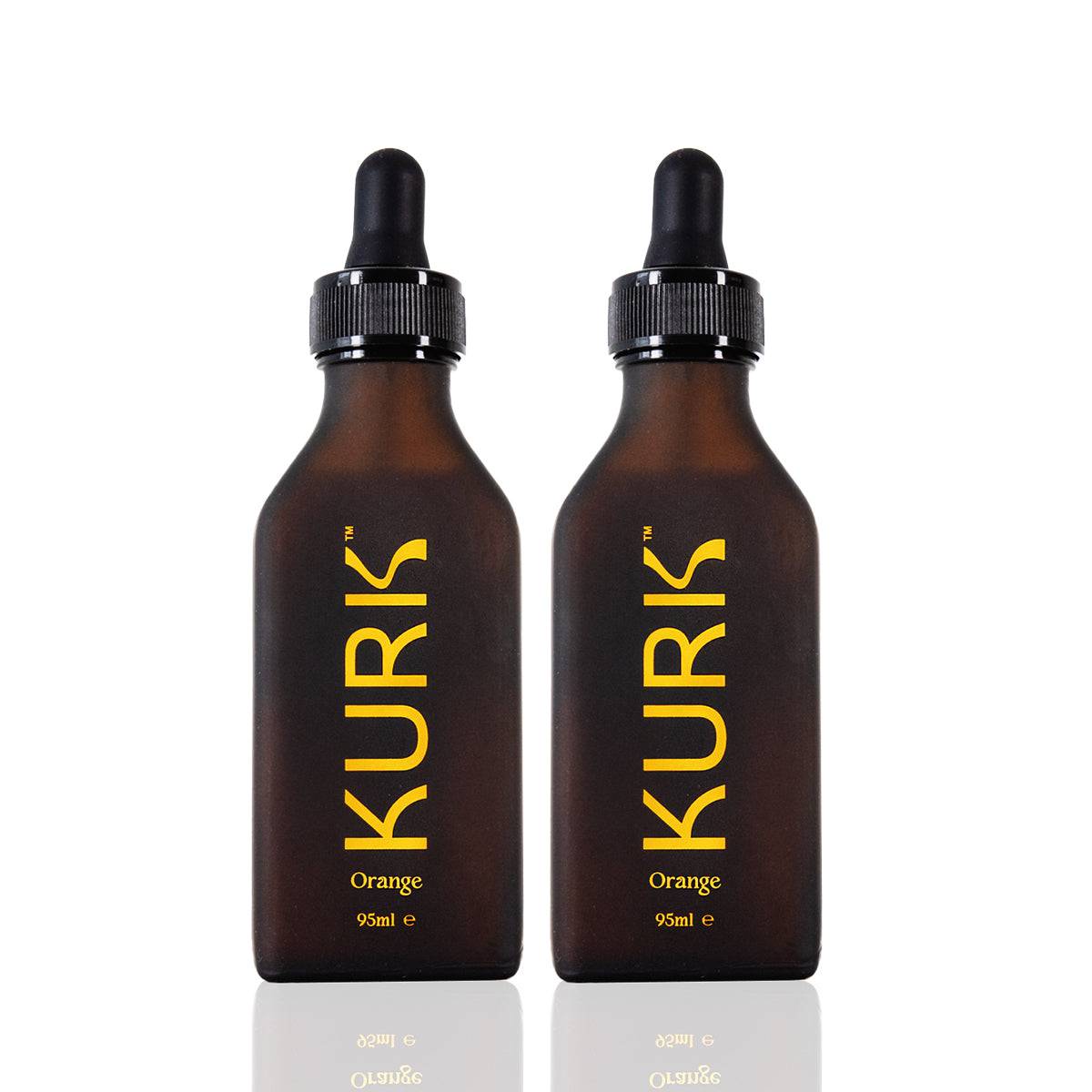 Micellar Curcumin Solution by Kurk in vanilla flavor, shown in 95ml and 30ml amber dropper bottles with vanilla pods and flowers. Ideal for joint, energy, and cognitive wellness.