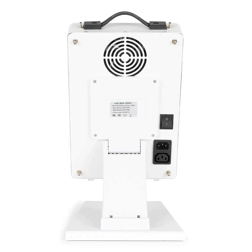 Rear view of Elite Series 306 red light therapy panel showing cooling fan, power switch, and ports for safe and efficient operation.