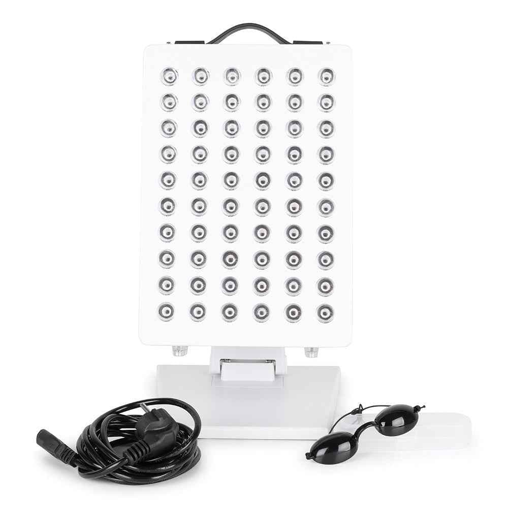 Elite Series 306 red light therapy panel with power cord and protective goggles, ready for home use in healing and skin rejuvenation.