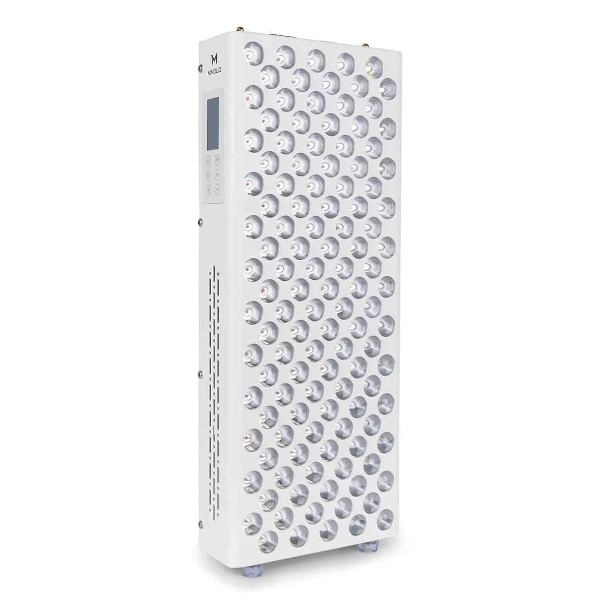 Side view of Red Light Elite Series 506 therapy device with LED array and digital display. Designed for effective pain relief and tissue repair.