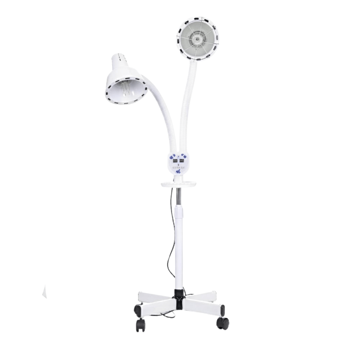 Full view of dual-head red light therapy lamp with wheels, compatible with 300W Infrared Bulb for home health care use.