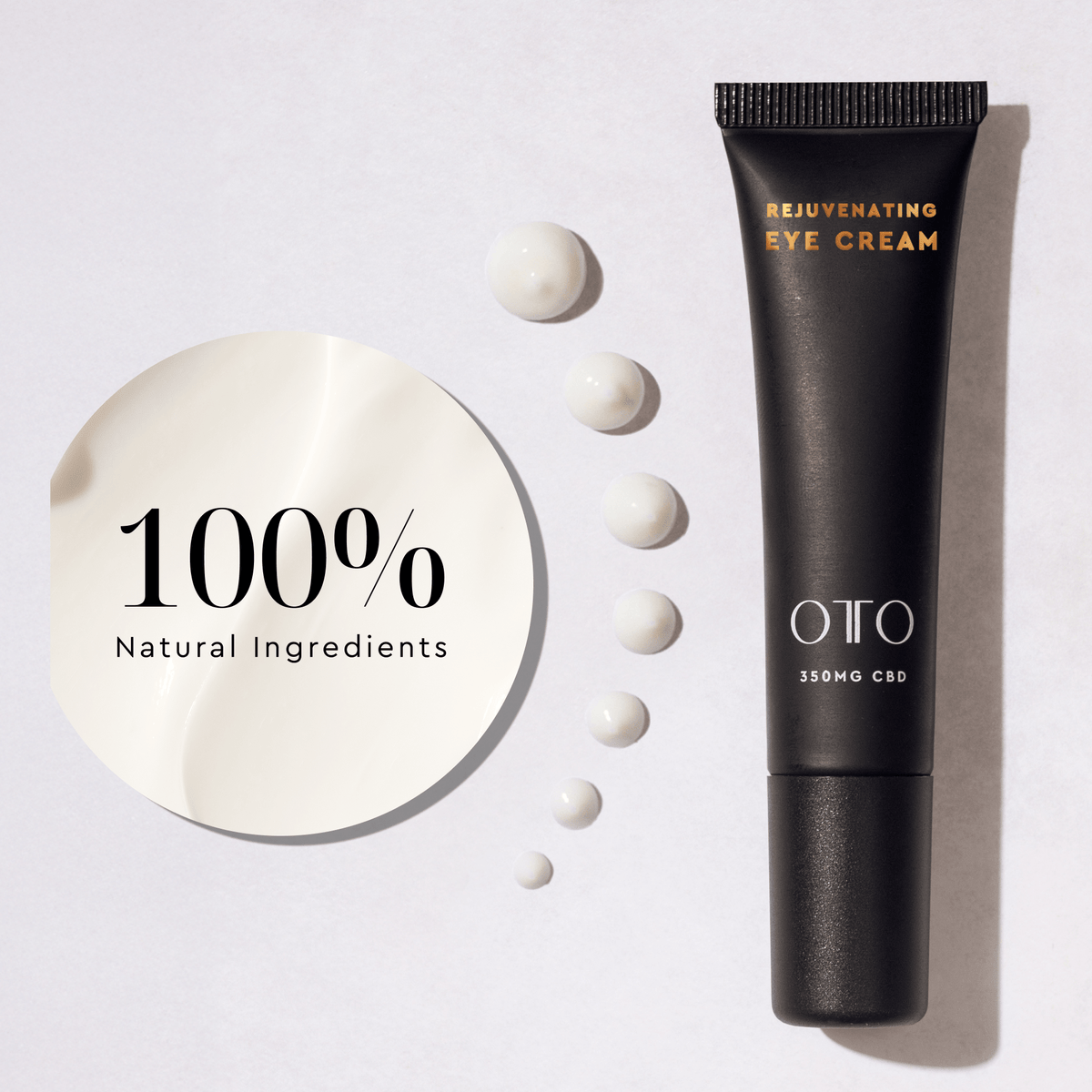 Rejuvenating Eye Cream - CBD Eye Cream for Dark Circles in sleek black tube with gold and white text, 350mg CBD by OTO for anti-aging skincare.