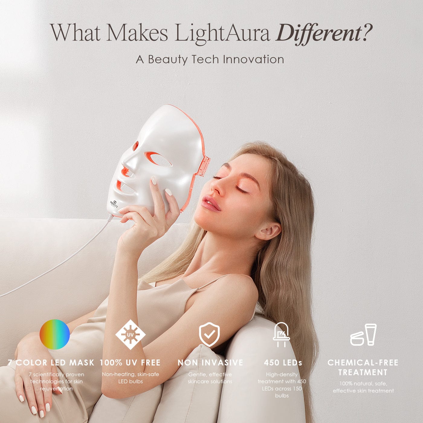 Shop LightAura LED Face Mask at Reverie Luxe. Advanced red & blue light therapy for glowing, youthful skin. Clinically proven results, shop now.
