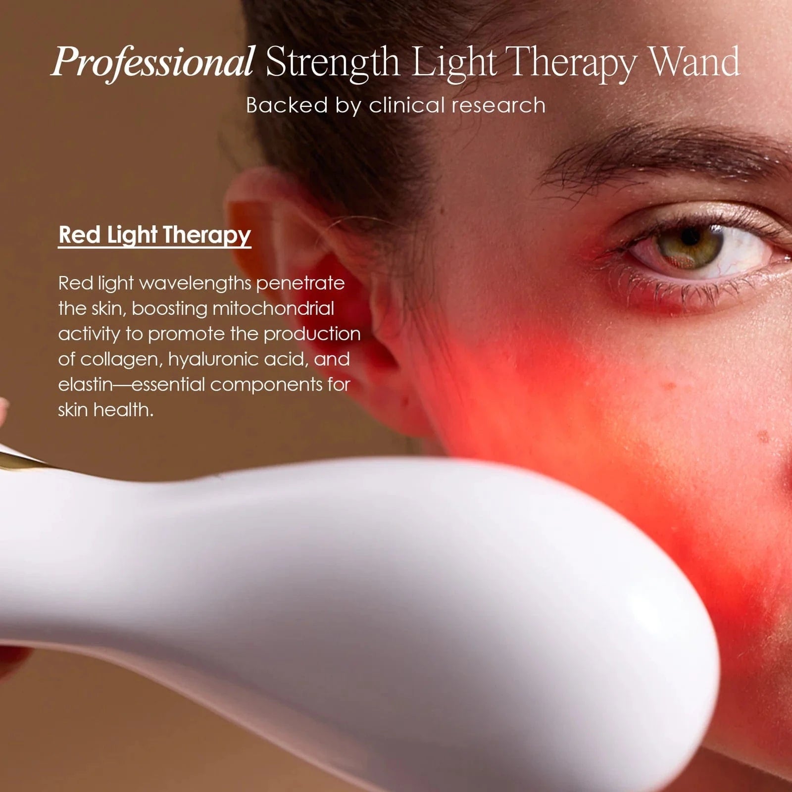 Achieve radiant skin at home with LumaGlow Red. This LED anti-aging light therapy wand ensures professional results, fitting all skin types effortlessly.