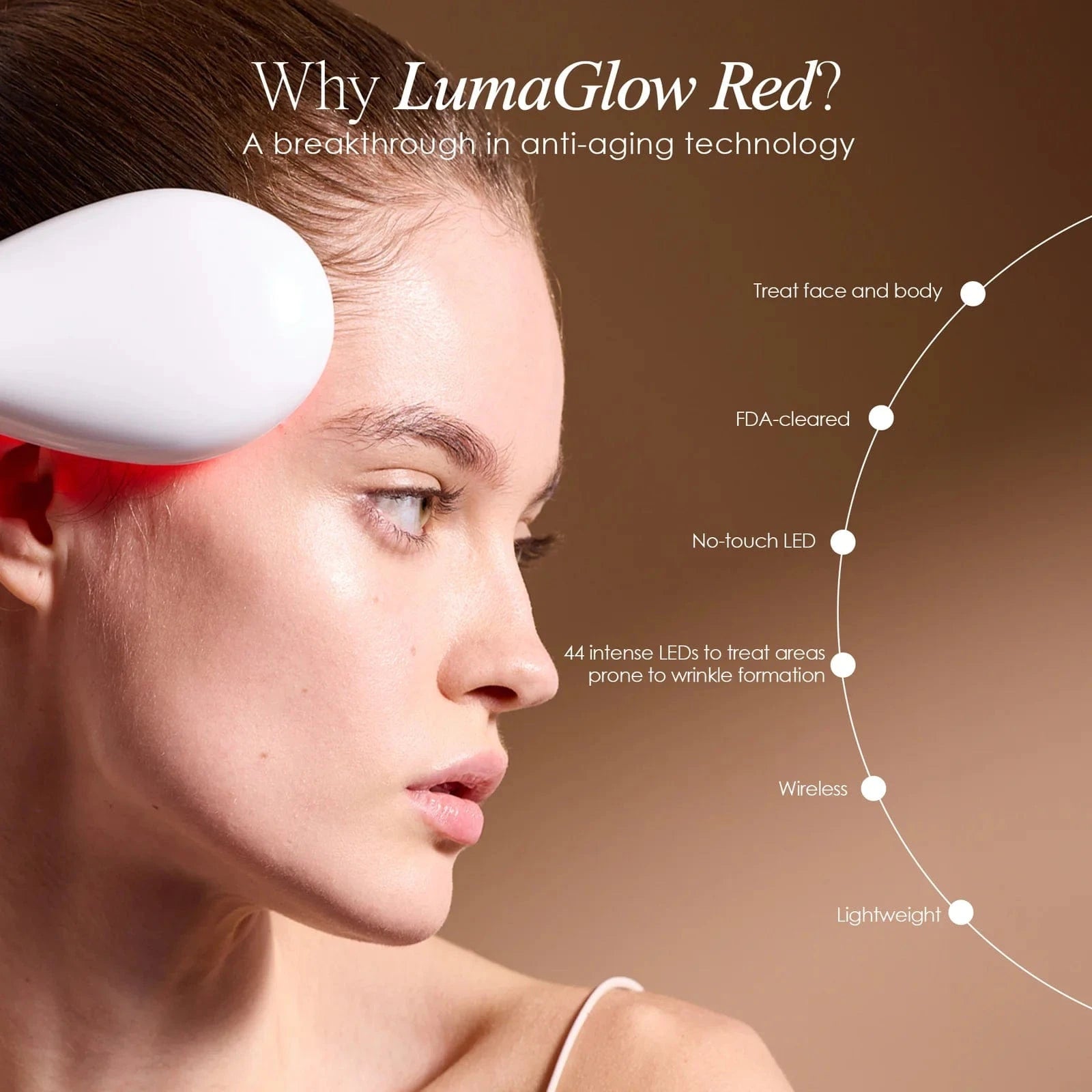 Achieve radiant skin at home with LumaGlow Red. This LED anti-aging light therapy wand ensures professional results, fitting all skin types effortlessly.