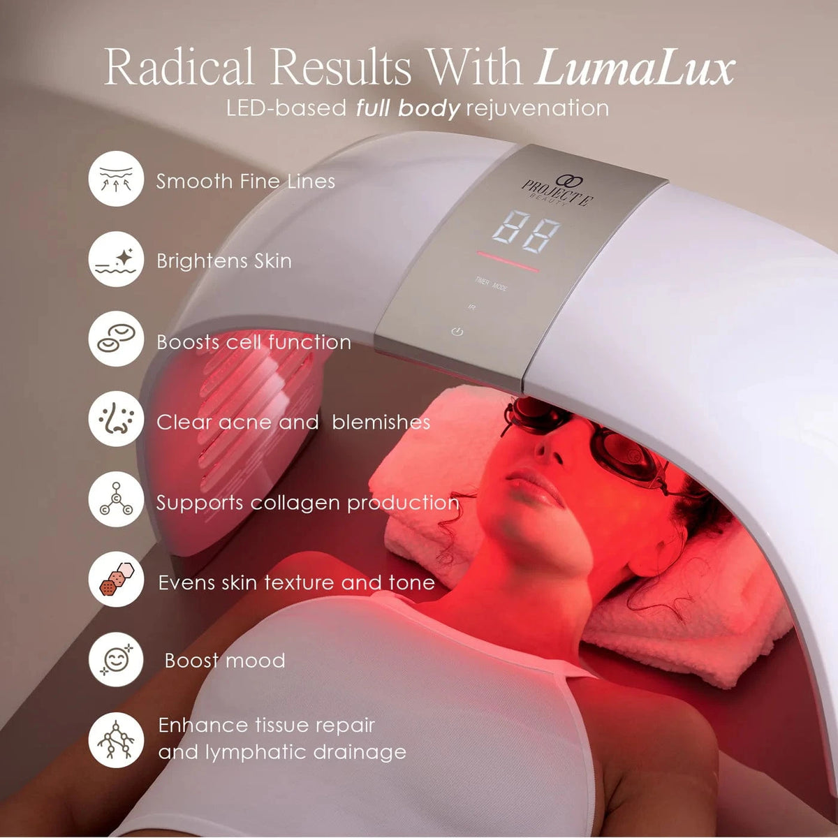 Shop LumaLux Dome LED Light Therapy Device at Reverie Luxe. Red &amp; blue light for skin rejuvenation, acne, anti-aging &amp; body healing. Free UK shipping.